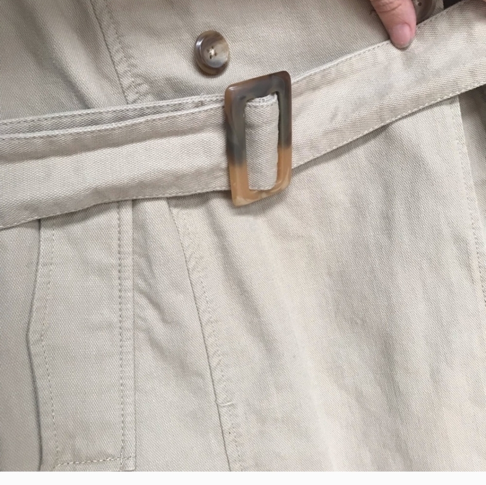 Old Navy Maternity Trench 100% Cotton Short Jacket Tan Long Sleeve Belted - Picture 3 of 8